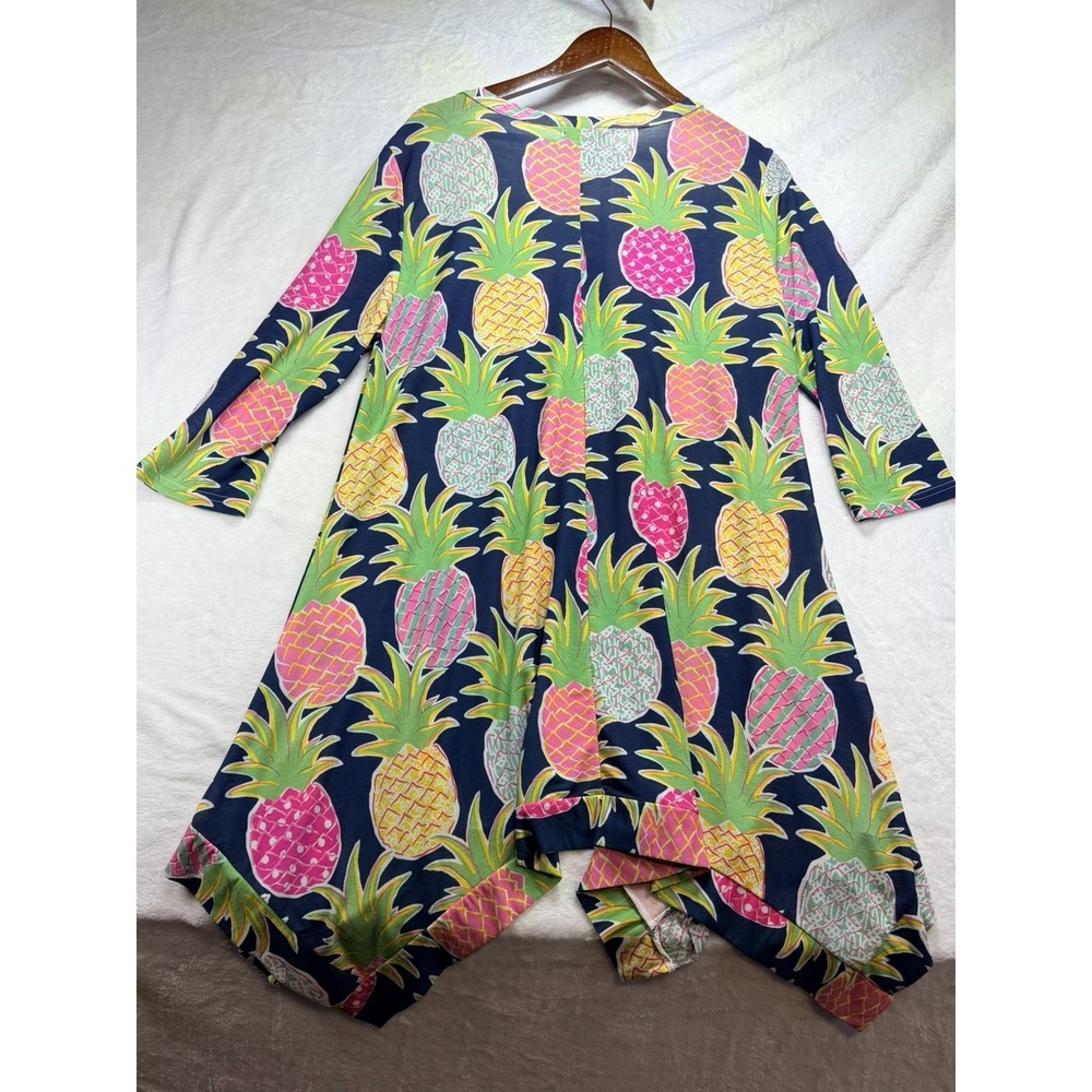 Simply Southern Women Bright Pastel Pineapple Dress 3/4 Sleeve Shark Tooth Hem M - Picture 4 of 7